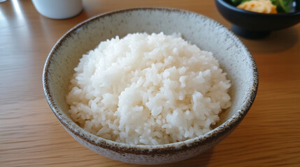 Pure Rice Delight: A close-up shot of a bowl overflowing with perfectly cooked, fluffy white rice. The image captures the simple elegance and inviting texture of this staple food, with subtle details.