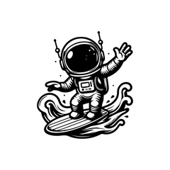 astronaut surfing logo design