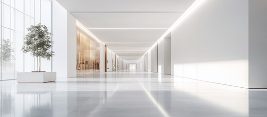 Obraz premium Modern minimalist interior of a spacious hallway with a decorative plant and bright lighting