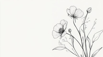 Elegant botanical illustration set with deliberately imperfect hand-drawn florals, showcasing naturally flowing line work of wild meadow flowers, delicate leaf clusters, and graceful stems, featuring
