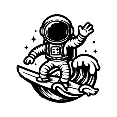 astronaut surfing logo design