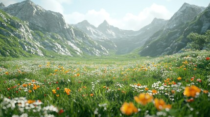 Mountain Valley Wildflower Meadow Landscape