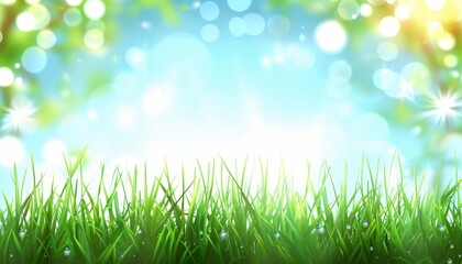 Fototapeta premium Green grass and soft focus background for product placement, easter, spring holiday greeting card