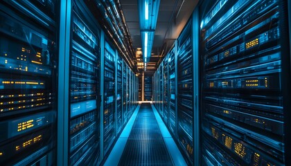 A state-of-the-art server room featuring advanced technology in a sleek, modern design