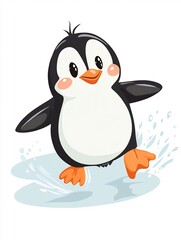 penguin sliding on ice in fun style