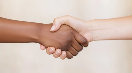 Handshake Harmony: A close-up shot of a handshake between hands of different skin tones. Capturing the essence of unity, partnership, and collaboration.