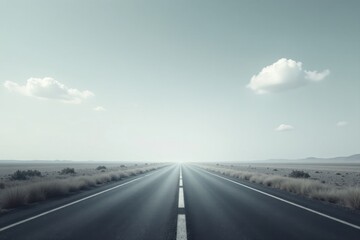 A Long Straight Asphalt Road Under a Pale Sky Leading to a Bright Horizon