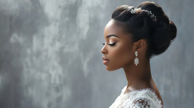 elegant bride with updo hairstyle and sparkling earrings