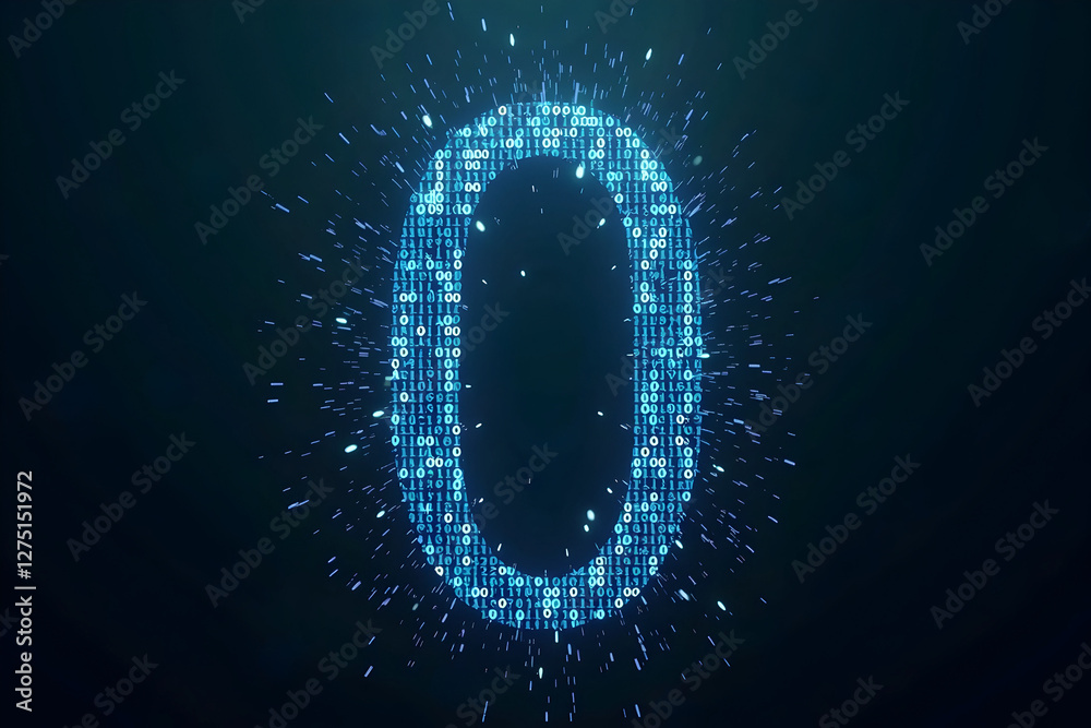 Poster digital storm: binary code explodes in a vibrant vortex of light and data. futuristic energy!