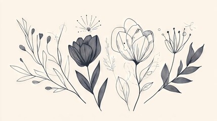 contemporary line art botanicals, sacred geometry elements, minimal organic symbols, delicate floral contours, modern mystical patterns, abstract nature motifs, clean geometric shapes, ethereal