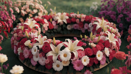 White Lilies and Gerbera Daisies in a Flower Wreath