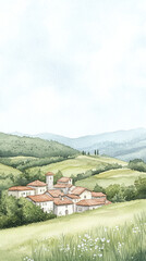 Obraz premium Watercolor Painting of a Charming Italian Village