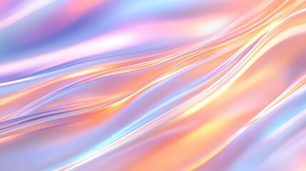 Iridescent liquid waves with pastel gradient colors creating a soothing and ethereal abstract background