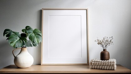 3D Scandinavian Style Mockup Poster Frame in Interior Background, Radiating Cool and Cozy Nordic Ambiance with Minimalistic Elegance
