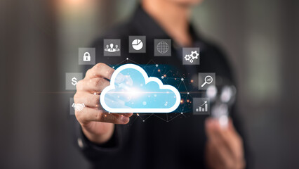 cloud computing backup technology concept ,Access to server communication services ,database connection with modern hardware and software ,interface for uploading and downloading data