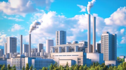 Fototapeta premium Industrial Complex Under a Blue Sky: A Modern Power Plant