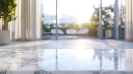 clean modern marble tabletop in bright sunlit room