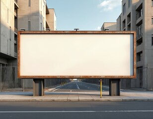 Large blank billboard mockup in minimalist urban construction scene with soft light. Showcase advertising, marketing, promote message. Roadside billboard space with roadside. City street. Blank sign.