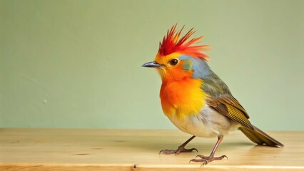 Playful yellow-mohawked bird steals the show in this charming candid bird table photograph.