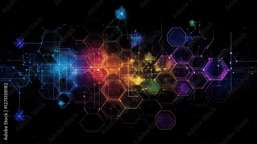 Fototapete hexagonal diagram displaying human social connections, where each hexagon represents a person, creat
