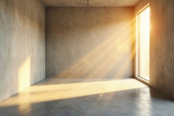 Obraz premium Empty Room with Sunlight Streaming Through Window Illuminating Concrete Walls and Floor