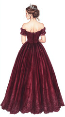 Fototapeta premium A regal lady in a stunning burgundy gown