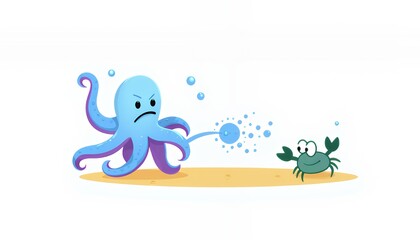 Obraz premium Playful Pastel Octopus and Crab Beach Illustration
