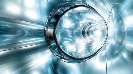 Abstract futuristic tunnel, reflective surface, bright light, possible use in sci-fi design