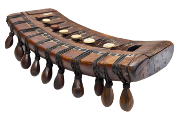 Ancient African game board, carved wooden instrument, cultural artifact, museum exhibit, possible educational use