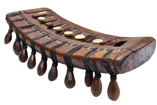 Ancient African game board, carved wooden instrument, cultural artifact, museum exhibit, possible educational use