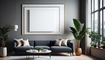 Minimalist Modern 3D Render Living Room in Stunning Minimalistic Style, Framed by a Chic Interior Background and Backdrop of Elegant Urban Architecture