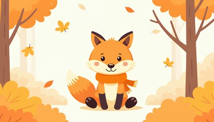 Fototapeta premium Adorable Orange Fox in Pixel Art Autumn Setting