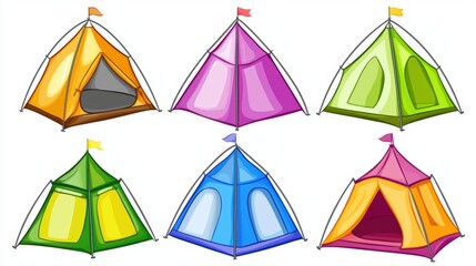 Colorful camping tents display outdoor adventure graphic design vibrant environment aerial view fun concepts for kids