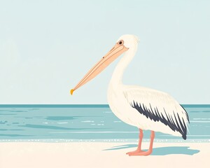 Fototapeta premium friendly pelican by clear blue sea