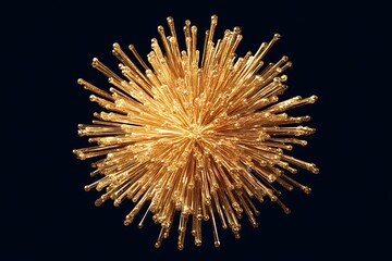 Golden sphere, radiating spokes, dark background, abstract design