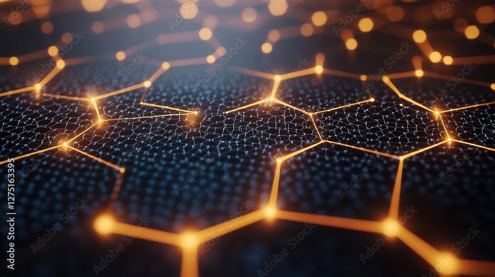 Poster digital background with human network connections mapped out in a hexagonal pattern, emphasizing the