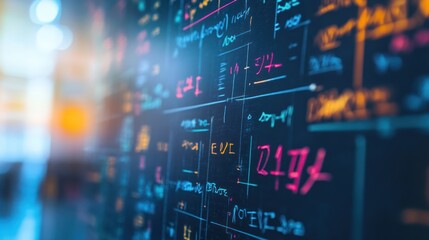 Equations, chalkboard, office, problem-solving, bokeh