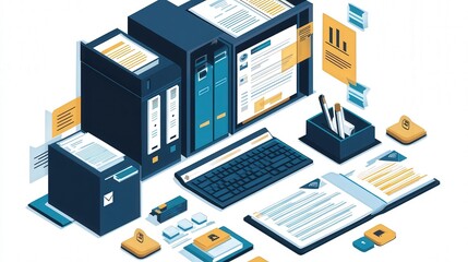 Obraz premium document management system with file storage, version control, and secure access for business professionals.