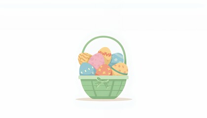 Pastel Easter Eggs in Green Basket: Playful Pixel Art Illustration