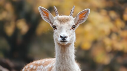 Fototapeta premium Young Fallow Deer Portrait in Autumnal Forest
