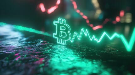 Fototapeta premium glowing green line chart rising to the right, representing the rapid appreciation of cryptocurrency in the market.