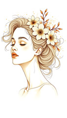 A minimalist line art illustration of a woman's face with abstract floral elements growing from her hair, symbolizing beauty and nature.
