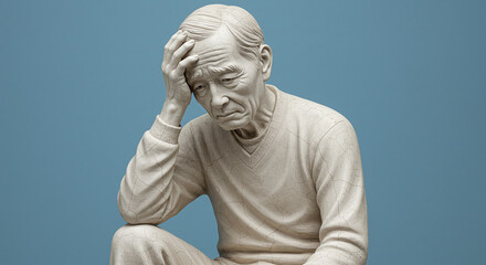 悩むアジア人男性像・カラー背景