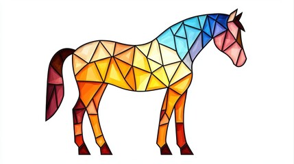 Obraz premium Colorful Geometric Illustration of a Stylized Horse with Triangular Patterns