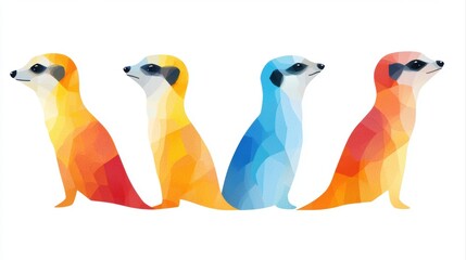 Fototapeta premium Colorful Geometric Illustrations of Meerkats in Vibrant Shades and Stylized Design