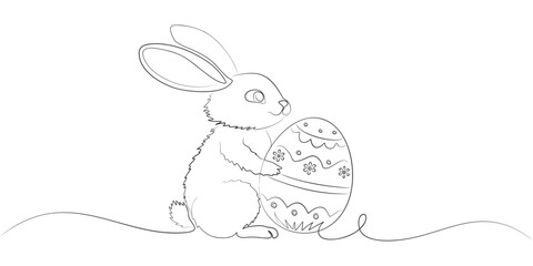 rabbit line vector design holding egg for easter day eps 1