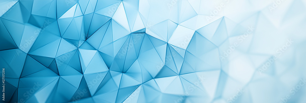 Poster blue background with a lot of triangles. the triangles are of different sizes and are scattered thro