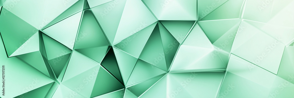 Poster green background with triangles and squares. the background is a solid color and the shapes are whit