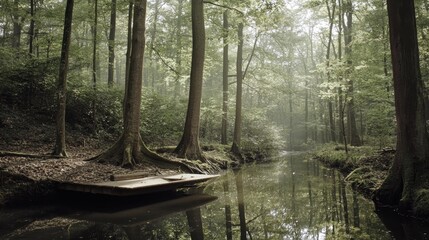 Obraz premium Quiet reflection on a serene river enchanted forest nature photography tranquil environment peaceful viewpoint