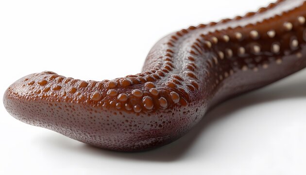Close up shot of a brown bumpy holothurian animal